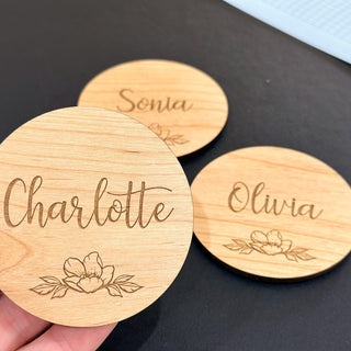 Wedding Place Cards & Favours, Wood Coasters, Personalised Engraved Gifts, Bomboniere, Place Settings