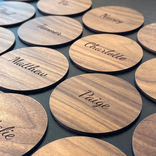Wedding Favours, Walnut Place Cards, Custom Wood Coasters, Personalised Engraved Gifts, Bomboniere, Place Settings