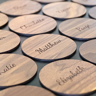 Wedding Favours, Walnut Place Cards, Custom Wood Coasters, Personalised Engraved Gifts, Bomboniere, Place Settings