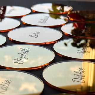 Wedding Favours, Gold Mirror Acrylic Place Cards, Personalised Bomboniere, Name Coasters, Place Settings