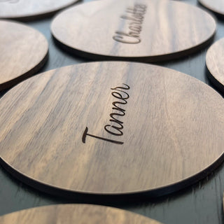 Wedding Favours, Walnut Place Cards, Custom Wood Coasters, Personalised Engraved Gifts, Bomboniere, Place Settings