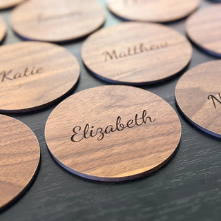 Wedding Favours, Walnut Place Cards, Custom Wood Coasters, Personalised Engraved Gifts, Bomboniere, Place Settings