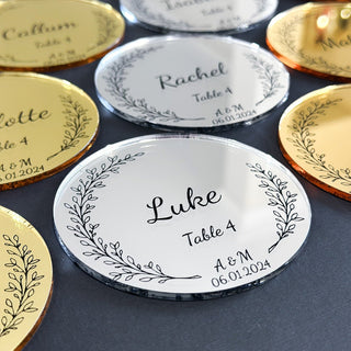 Wedding Place Cards, Gold & Silver Mirror Acrylic Coasters, Personalised Favours, Bomboniere, Place Settings