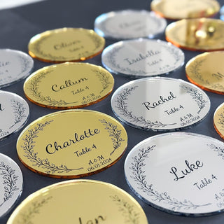 Wedding Place Cards, Gold & Silver Mirror Acrylic Coasters, Personalised Favours, Bomboniere, Place Settings