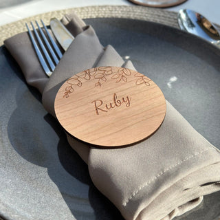 Eucalyptus Wedding Favours & Place Cards, Personalised Bomboniere, Wood Coasters, Custom Wooden Guest Gifts and Place Settings