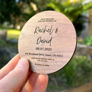 Engraved Wooden Save the Date Magnets, Personalised Wedding Favors, Gifts, Rustic