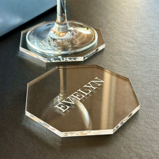 Clear Acrylic Coasters, Personalised Wedding Favours & Place Cards, Engraved Place Settings