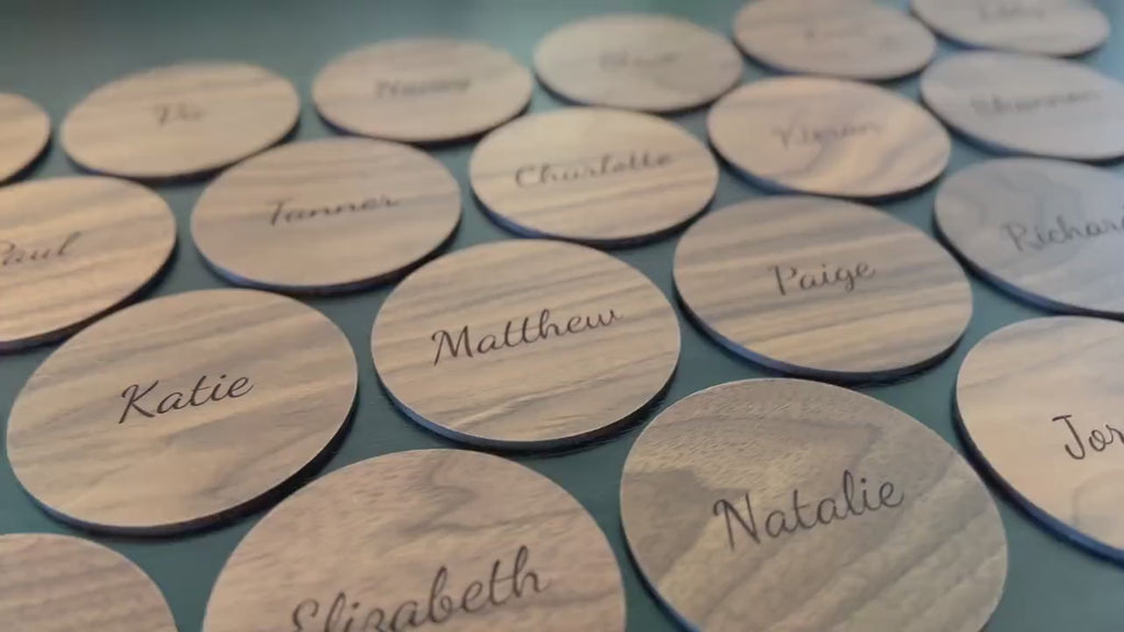 Wedding Favours, Walnut Place Cards, Custom Wood Coasters, Personalised Engraved Gifts, Bomboniere, Place Settings
